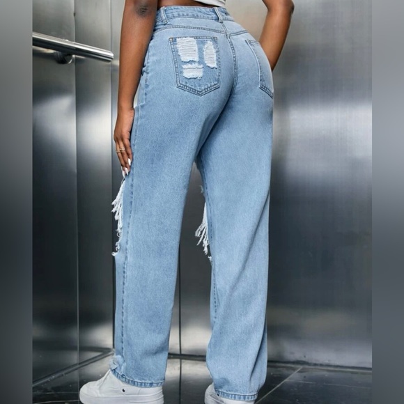 Shien SXY Ripped Cut Out Straight Leg Jeans - Picture 3 of 3